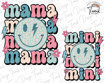 Retro Mama Mini PNG, passende Mama Mini Png, Retro Smiley Png, Sublimation Png, groovy, Daisy Floral, Mama T Shirt Design, digitaler Download