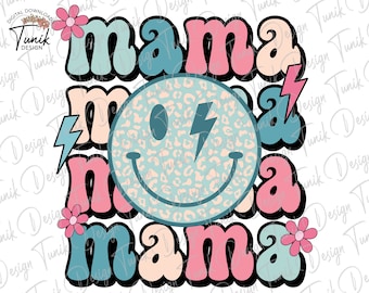 Retro Mama PNG, Mama Retro Smiley Png, Floral Mama Bolt Png, Sublimation Png, Groovy, Sublimation Design, Moederdag Png, Digitale Download