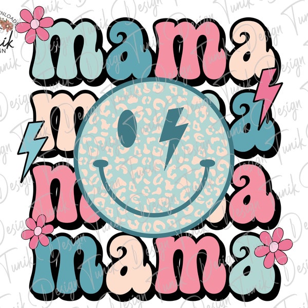 Retro Mama PNG, Mama Retro Smiley Png, Floral Mama Bolt Png, Sublimation Png, Groovy, Sublimation Design, Mother's Day Png, Digital Download