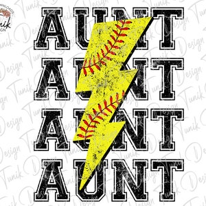 Aunt Softball Bolt Png, Softball Aunt Png, Aunt Png, Sublimation Download, Stacked Softball Shirt Design Png, Grunge, Gameday