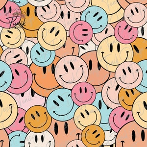 Retro Smiley Face Seamless Pattern PNG, JPEG, Digital Paper, Printable, Groovy Retro Pattern, Seamless Background, Fabric Printing Pattern