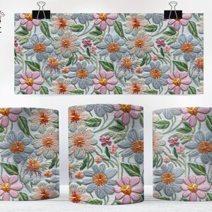 3D Embroidered Floral Mug Wrap, 3D Flowers Mug Wrap, Embroidery Flowers, 11oz And 15 Oz Mug Sublimation Design, 11oz Mug Png, 15oz Mug PNG