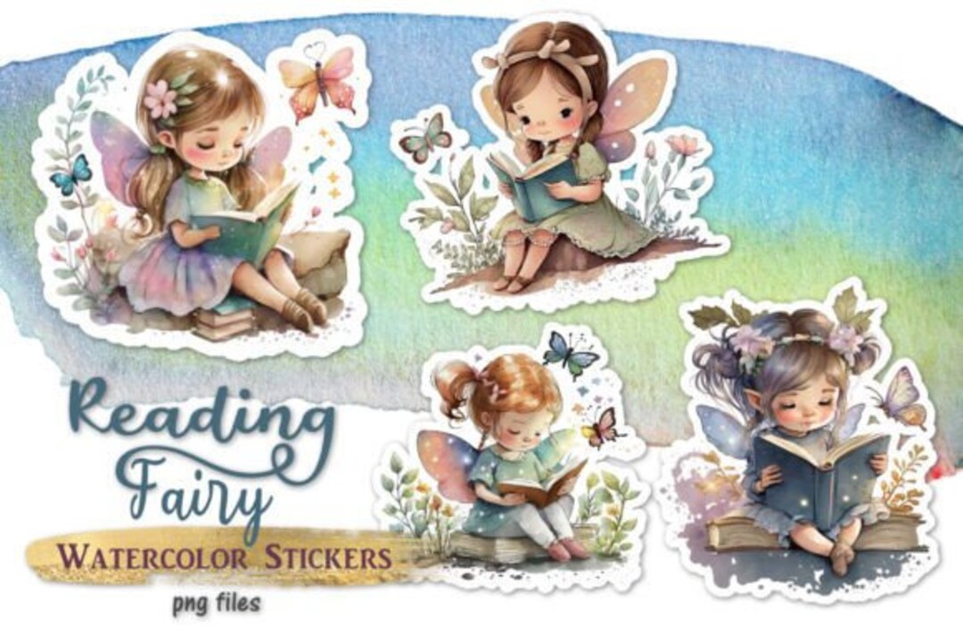 Reading Fairy Stickers , Cute Fairies Graphic - Etsy