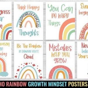 Boho Rainbow Growth Mindset Posters Bundle I Bulletin Board Posters I Classroom Posters Bundle