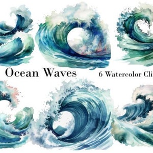 Ocean Waves watercolor Clipart Bundle