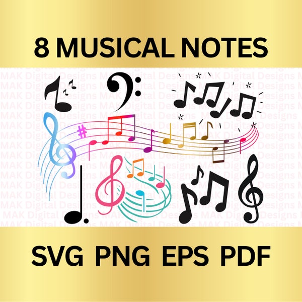 8 Musical Notes Instant download svg png eps pdf, Band svg, Music lover svg files, Music, Commercial Use, Digital download