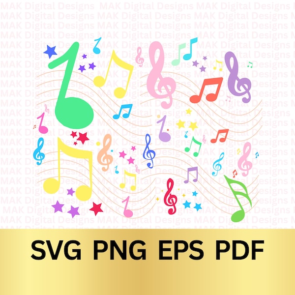 Music Notes Instant Download SVG, PNG, eps, pdf, Custom Notes svg, Musician SVG, Treble Clef svg