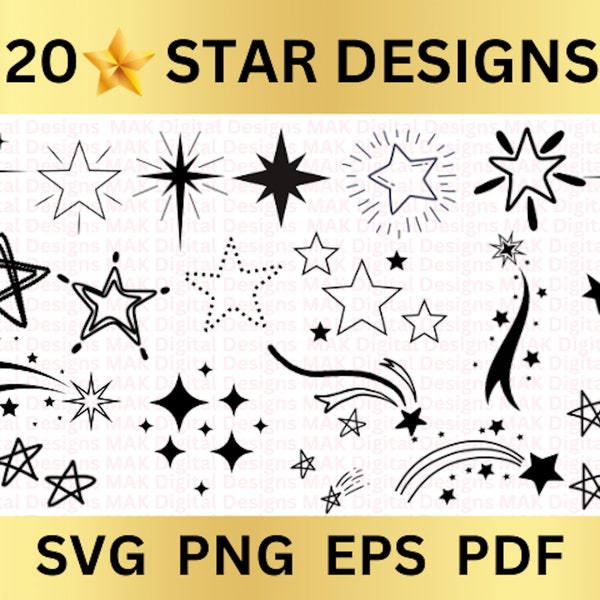 Star Svg Bundle, 20 Designs, Sparkling Stars Svg Png Eps Pdf, For Commercial Use, Star Icons, Celestial SVG, Instant Download