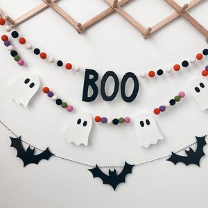 Halloween Felt Ball Garland, Glitter Ghost & Bat Garland