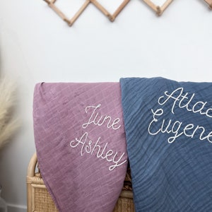 Personalized muslin swaddle blanket | Name announcement | Hand embroidered swaddle | Baby blanket | New mom gift, Baby gift | Gauze swaddle