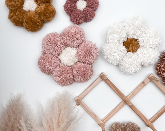Pom Pom Daisy Flower Wall Hanging | Boho Nursery Decor