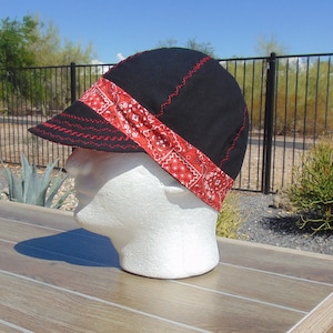 Black Reverses to Red Bandana with Red Decorative Stitching on the Crown