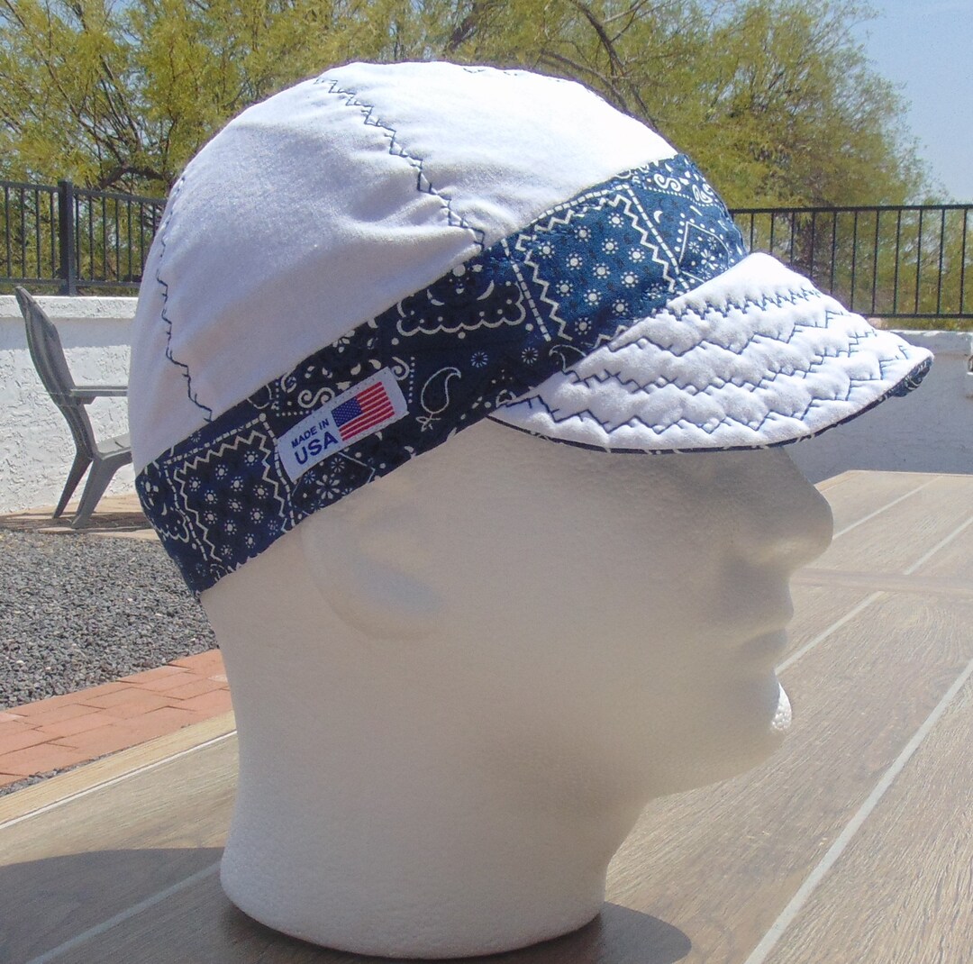 White Reverses to Navy Blue Bandana With Decorative Stitching - Etsy