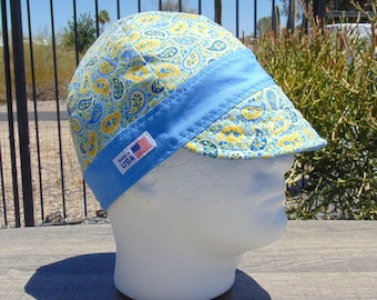 Kool Breeze - Blue & Yellow Paisley Reverses to Blue - Decorative Stitching