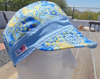 Ocean Breeze - Blue & Yellow Paisley Reverses to Blue White Decorative Stitching