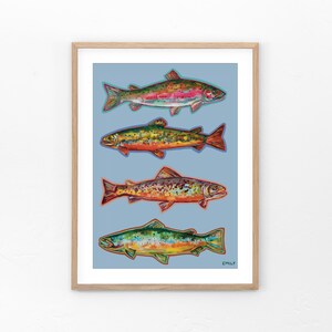 Stampa artistica verticale sulla carta della fauna selvatica di TROUT BLUE