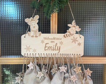 Calendario dell'avvento in legno personalizzato con nome da riempire autonomamente - Calendario dell'avvento fai da te con sacchetti di iuta e numeri - Babbo Natale - Italia