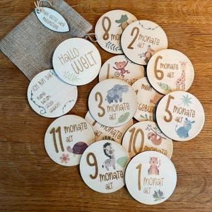 Safari Dieren Houten Mijlpaalkaarten | Baby houten cirkels | Cadeau voor pasgeboren babyshower | Hallo wereld | Zwangerschap | Gepersonaliseerd