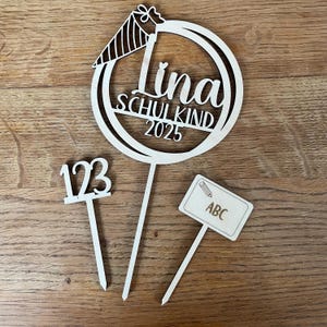 Cake Topper School Child Set | Cake Topper ABC 123 made of wood | Cake Topper School Enrollment 2025