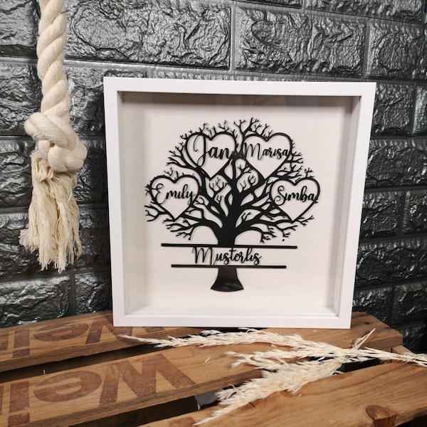 Familienbaum | Stammbaum | 3D | Holz | im Bilderrahmen | Geschenk | Familie | Baum | Natur | Hochzeit | Familienzuwachs