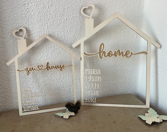 Haus mit Namen aus Holz | Hochzeitsgeschenk | Muttertagsgeschenk | personalisiert mit Namen | Familien Geschenk | Einweihung | Muttertag
