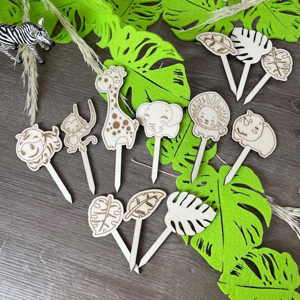 Muffin Topper aus Holz für den Kindergeburtstag | Cake Topper | Tortendekoration | Cup Cake Topper | Safari und Dschungel Tiere | Nachhaltig