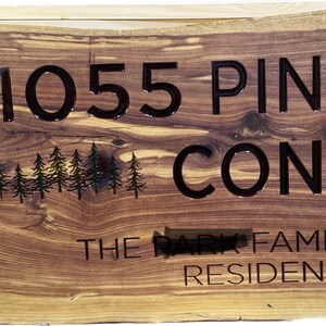 Personalized Hand Carved Cedar Wood Sign - Pine Trees Rustic Cabin Hunting Decor