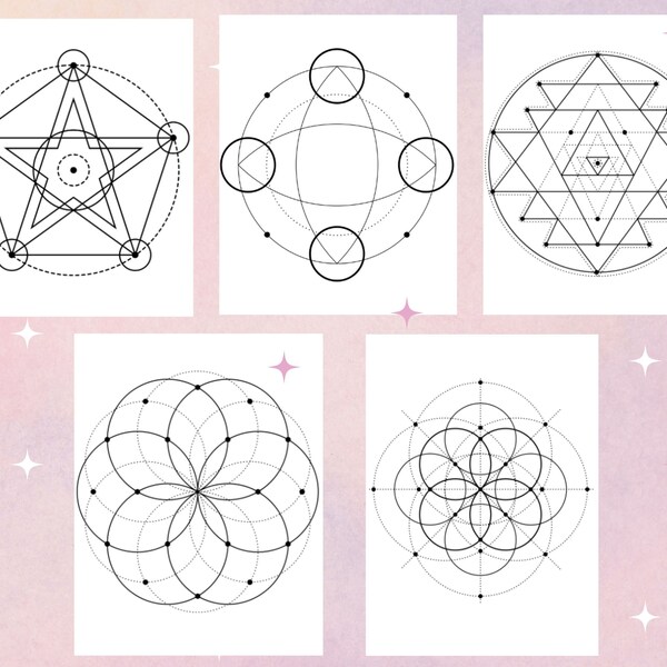 Unique Printable Crystal Grid Templates, 15 Pages Sacred Geometry Crystal Grids, Crystal Witch, Baby Witch, Book of Shadows, Grimoire Pages