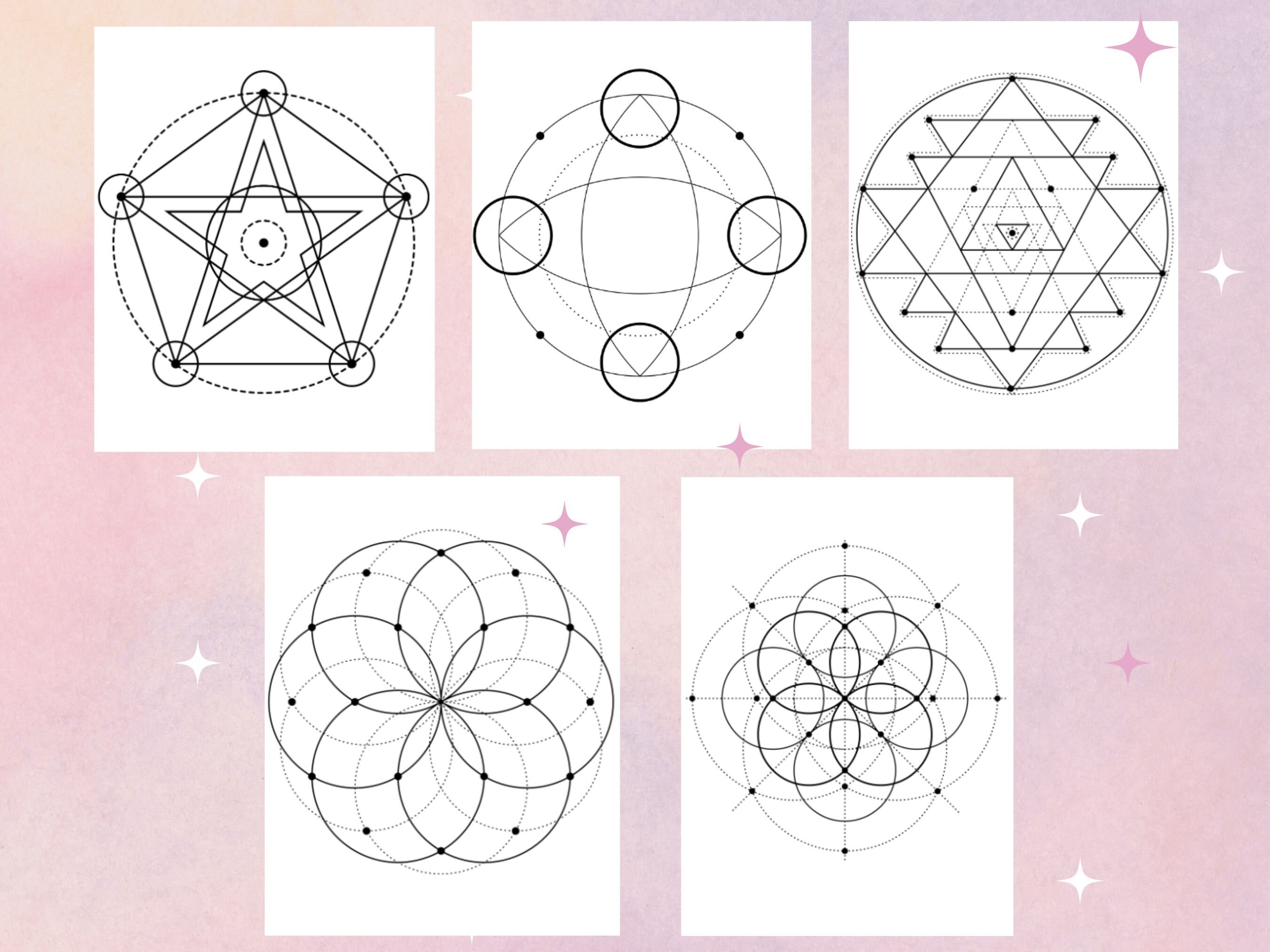 Unique Printable Crystal Grid Templates, 15 Pages Sacred Geometry ...