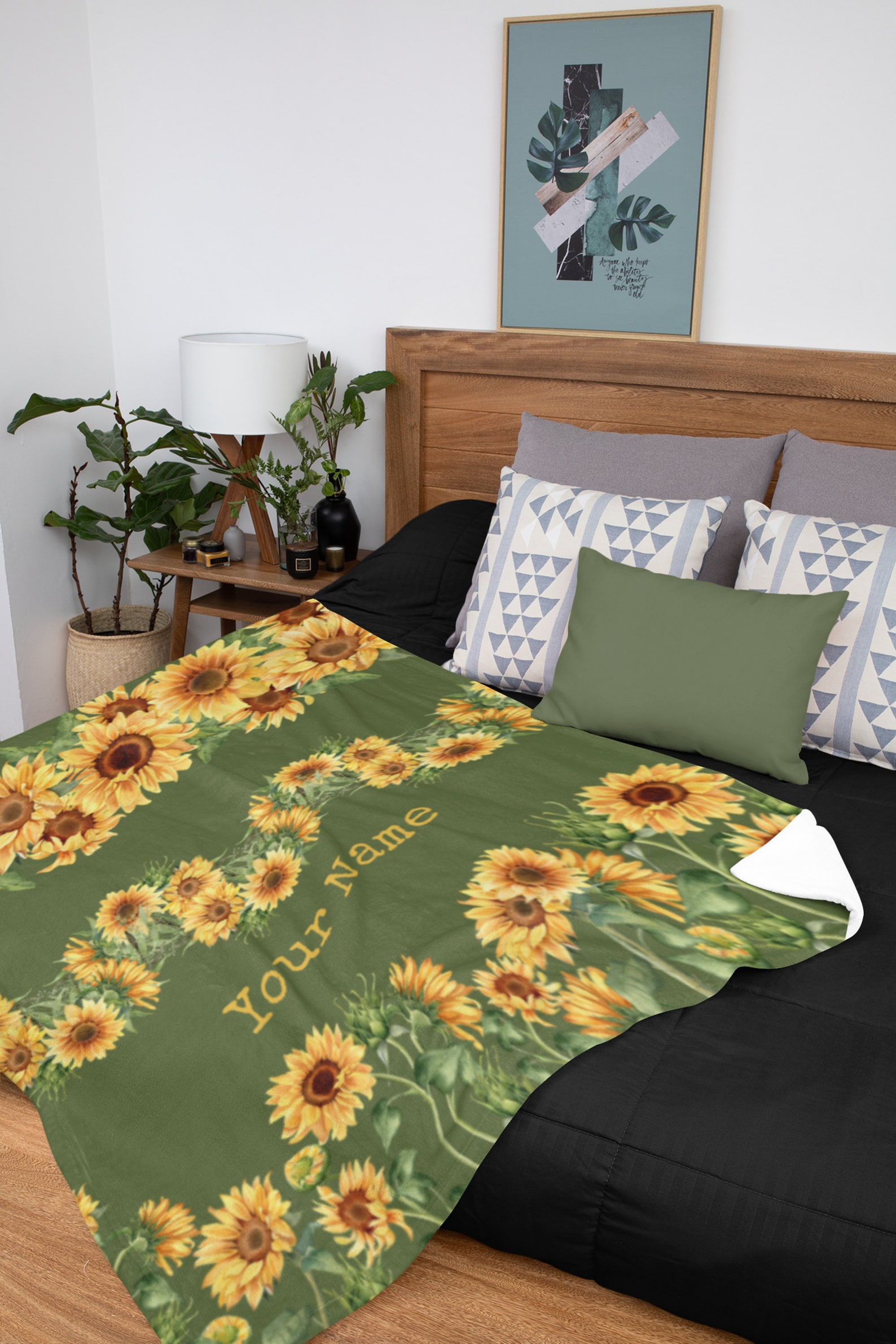 Sunflowers Fleece Throw Blanket Custom Personalized Green Etsy