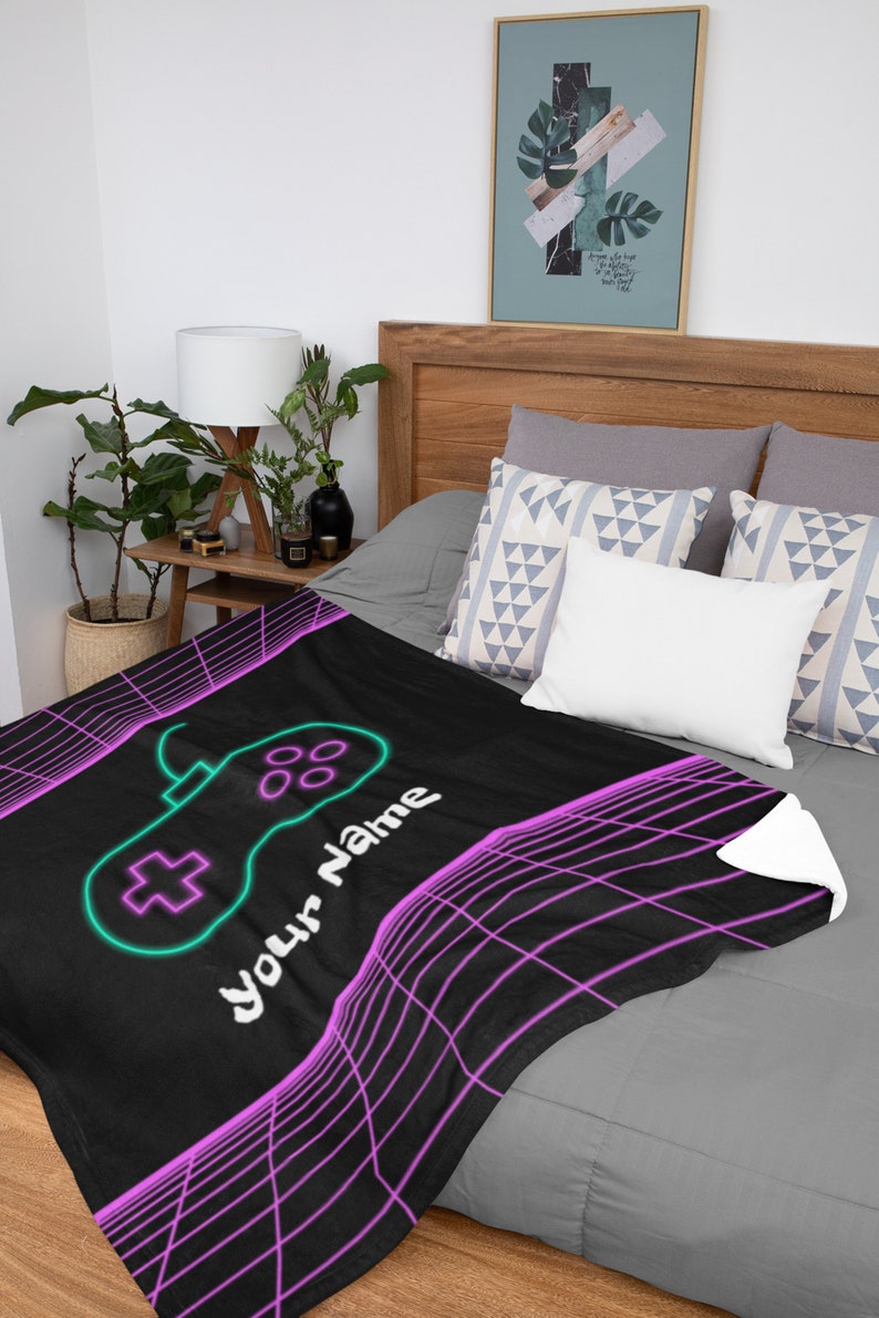 Custom Personalized Gamer Fleece Throw Blanket Black Pink Etsy