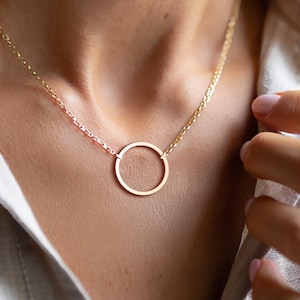 18K Gold Karma Necklace , Ring Necklace , Circle Necklace , Circle Karma Necklace , Minimalist Open Circle Necklace , Handmade Jewelry Gifts