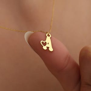Personalized Initial Necklace with Tiny Heart, Custom Letter Charm Necklace, Gold Initial Necklace, Necklaces for Women, Bridesmaid Gift