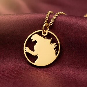 Godzilla Halskette, Minimalist Kaiju Anhänger, König der Monster Schmuck, Geeky Film Geschenk, Science Fiction Halskette, Geschenk für Gamer Sie