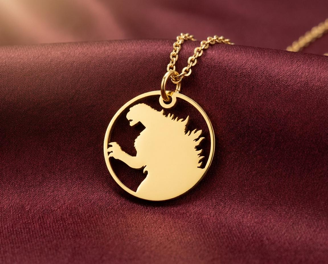 Godzilla Necklace, Minimalist Kaiju Pendant, King of Monsters Jewelry ...