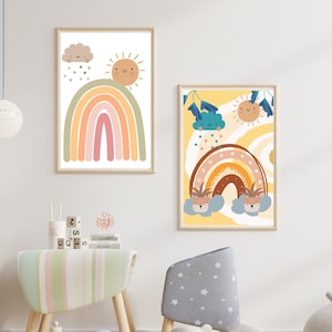 Kinder-Boho-poster-Regenbogen & Sonne Farbenfrohe Kinderposter für das Kinderzimmer oder Babyzimmer.