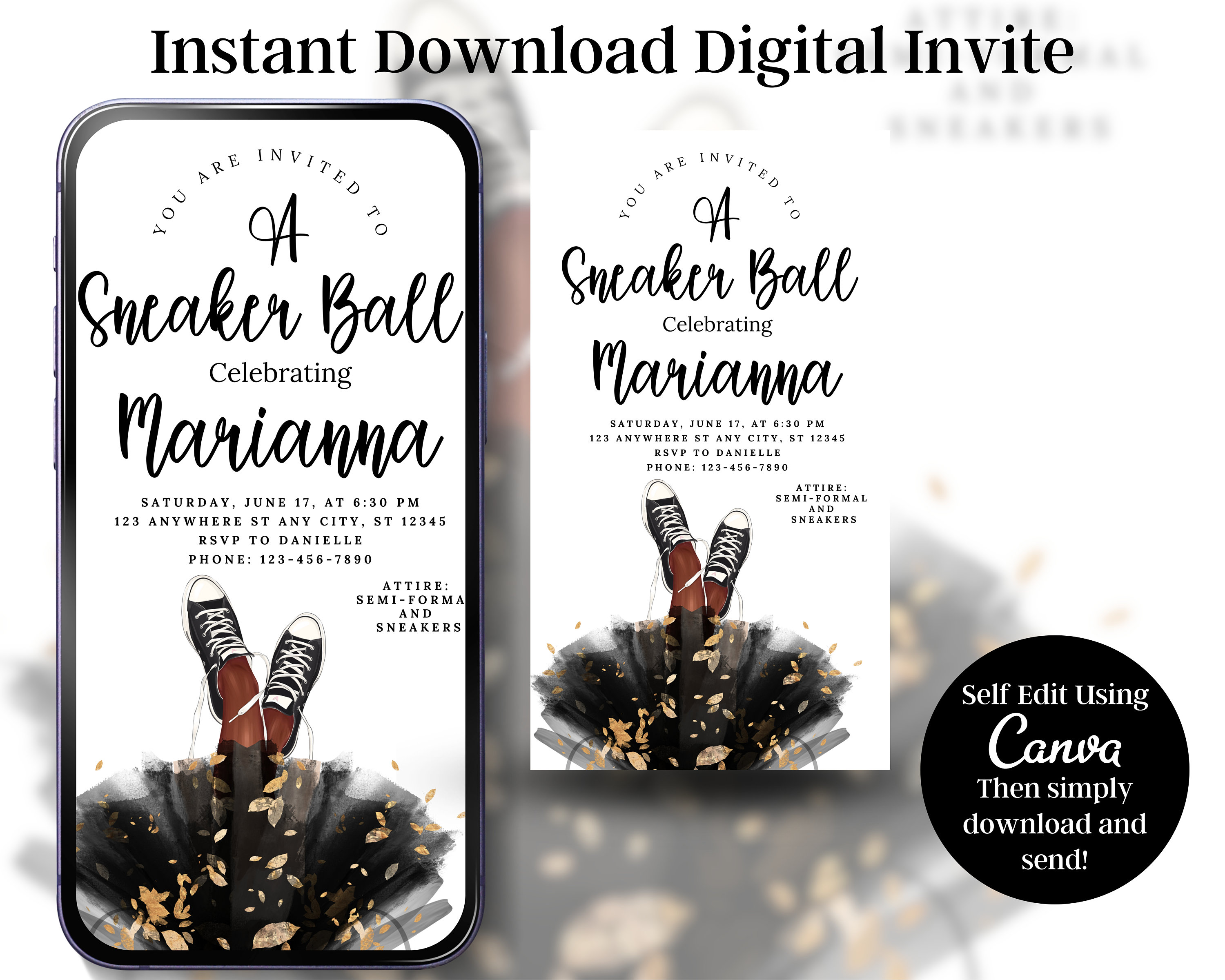 SNEAKER BALL INVITATION Instant Download Invitation Canva Template Sneaker Gala Flyer Birthday Party Electronic invite Mobile Invitation