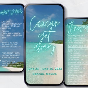 CANCUN MOBILE ITINERARY Travel Itinerary Template Digital Itinerary Cancun Vacation Mobile Travel Guide Customizable Travel Itinerary Canva