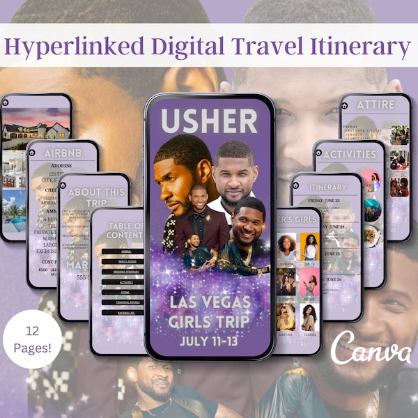 USHER It's a Girls Trip Itinerary Hyperlinked Digital Invite Template Digital Travel Itinerary Girls Trip Mobile Itinerary Las Vegas