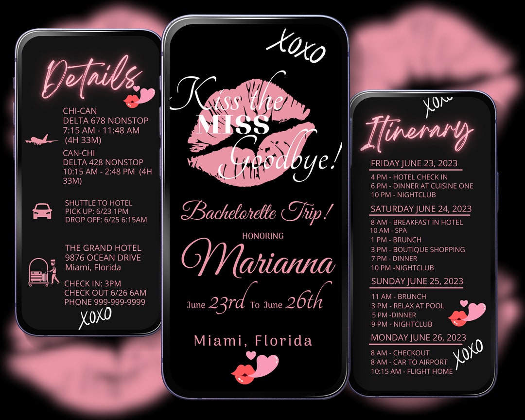BACH MIAMI TRIP Travel Itinerary Template Mobile Digital Itinerary Bach