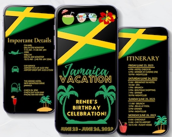 Jamaica| Travel Itinerary Template Mobile| Digital Itinerary| Mobile Travel Itinerary| Weekend Trip| Customizable Travel Itinerary| Canva