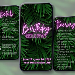 BIRTHDAY MOBILE ITINERARY Travel Itinerary Template Digital Itinerary Birthday Vacation Mobile Travel Guide Birthday Mobile Invite Customize