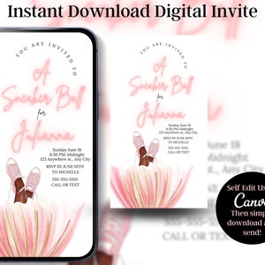 INVITACIÓN A BAILE DE ZAPATILLAS Plantilla de invitación de descarga instantánea Invitación a baile de zapatillas Plantilla de Canva editable Volante de gala de zapatillas Fiesta de cumpleaños
