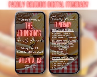 Family Reunion Digital Itinerary Reunion Weekend Mobile Invite Travel Itinerary  Customizable Travel Guide