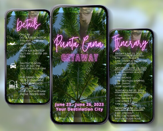 PUNTA CANA MOBILE Itinerary Travel Itinerary Template Digital Itinerary Punta Cana Vacation Mobile Travel Guide Customizable Itinerary
