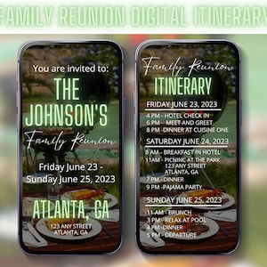 Family Reunion Digital Itinerary Reunion Weekend Mobile Invite Travel Itinerary  Customizable Travel Guide Family Vacation