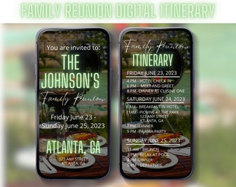 Family Reunion Digital Itinerary Reunion Weekend Mobile Invite Travel Itinerary  Customizable Travel Guide Family Vacation