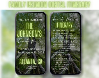 Family Reunion Digital Itinerary Reunion Weekend Mobile Invite Travel Itinerary  Customizable Travel Guide