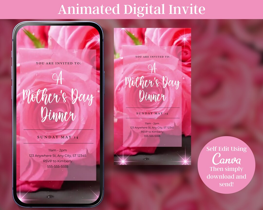 MOBILE MOTHERS DAY Evite Instant Download Mother's Day Digital Dinner Invitation Text Evite