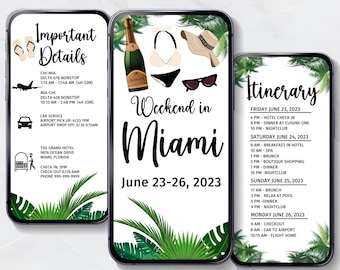 Miami Vaca| Travel Itinerary Template Mobile| Digital Itinerary| Mobile Travel Itinerary| Honeymoon| Customizable Travel Itinerary| Canva